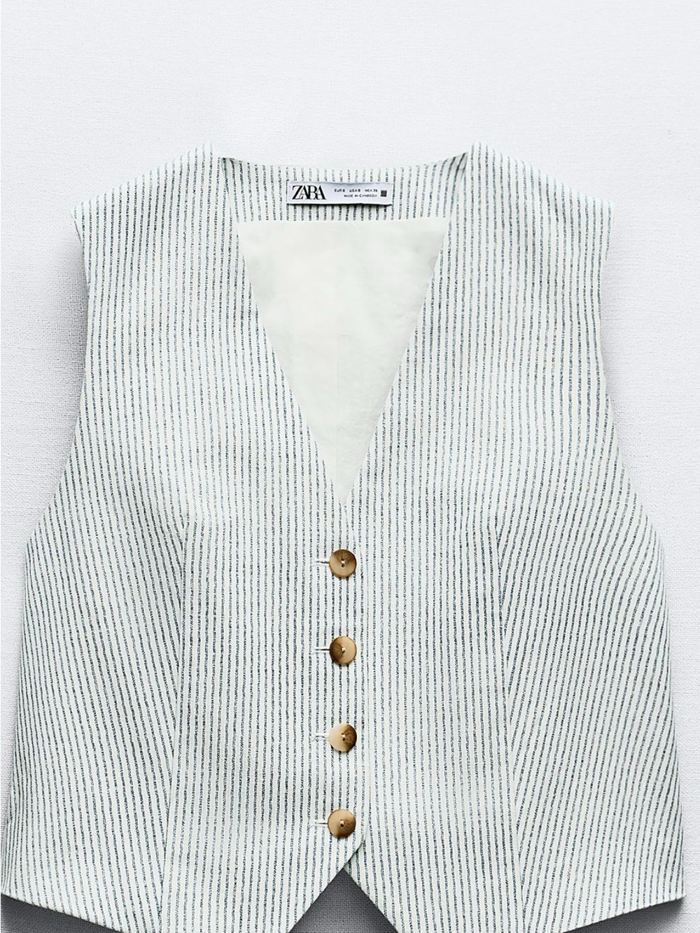 Zara Ivory Vest with Navy Pinstripes